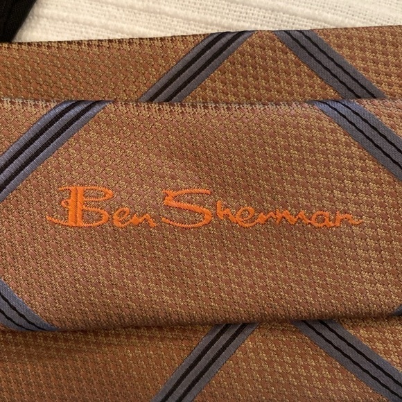 Ben Sherman copper & blue asymmetric stripe Men’s 100% Silk Tie - Picture 5 of 9